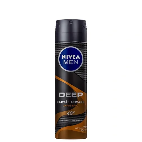 DESODORANTE NIVEA MEN AER DEEP CARVAO ATIVADO AMADEIR MAS 150ML