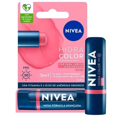 HIDRATANTE LABIAL NIVEA FPS30 HIDRA COLOR 3X1 ROSE 4,8G