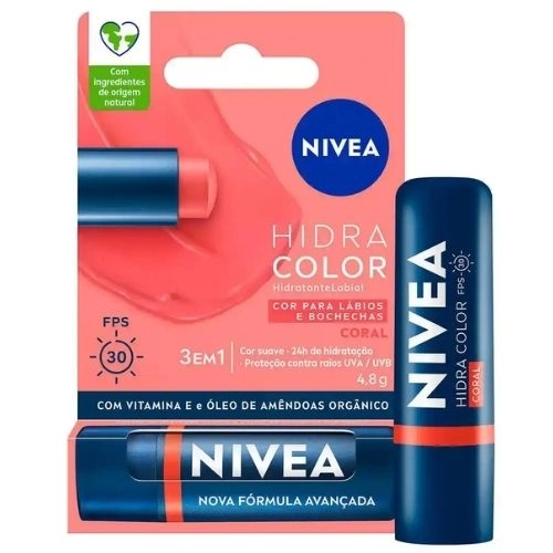 HIDRATANTE LABIAL NIVEA FPS30 HIDRA COLOR 3X1 CORAL 4,8G