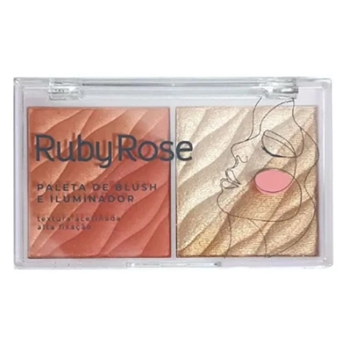 PALETA BLUSH E ILUMINADOR RUBY ROSE PASSION HB75331 2CORES