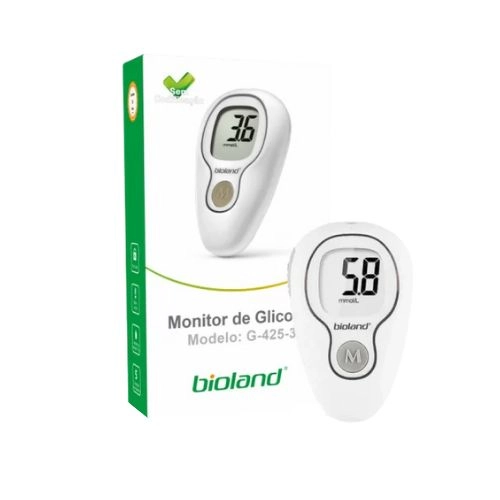 MEDIDOR GLICOSE BIOLAND APARELHO+25TIRAS+25LANCETAS G425 3UN