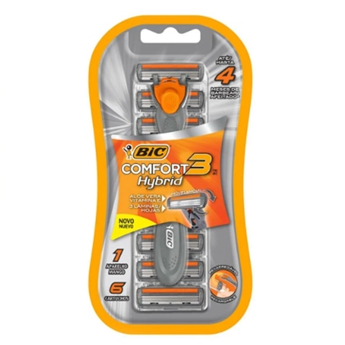 KIT APARELHO DE BARBEAR BIC COMFORT3 HYBRID + 6 CARTUCHOS