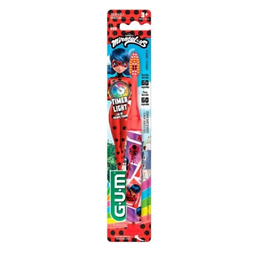 ESCOVA DENTAL GUM INFANTIL MIRACULOUS LIGHT C/ TIMER 1UN