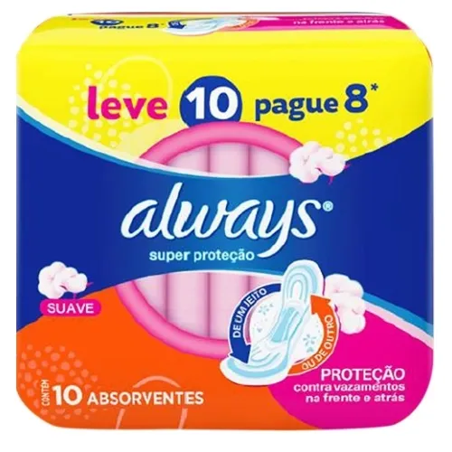 ABSORVENTE ALWAYS SUPER PROTECAO SUAVE ABAS L10P8UN