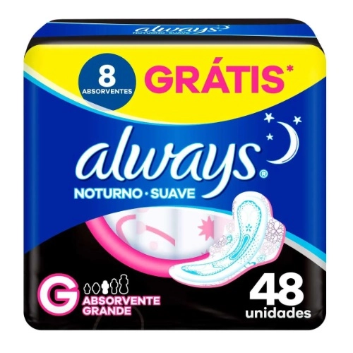 ABSORVENTE ALWAYS NOTURNO SUAVE G COM ABAS 48 UNIDADES