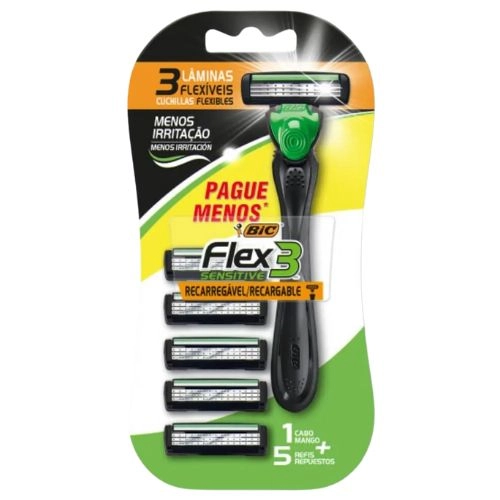 APARELHO BARBEAR BIC FLEX3 SENSITIVE HYBRID+CARGA 6UN