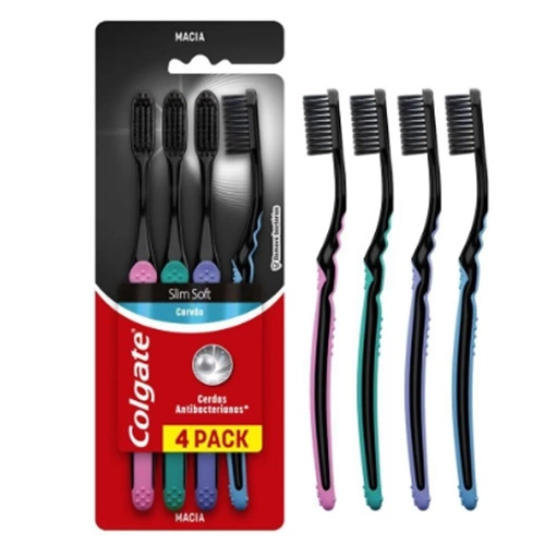KIT ESCOVA DE DENTE COLGATE SLIM SOFT BLACK CARVAO 4 UNIDADES