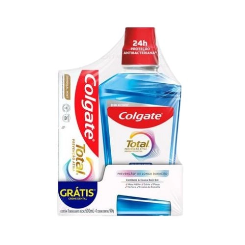 KIT COLGATE TOTAL ENXAGUANTE BUCAL CLEAN MINT 500ML + CREME DENTAL ORIGINAL MINT 90G