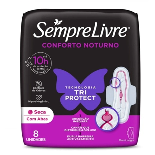 ABSORVENTE SEMPRE LIVRE NOITE/DIA SECA ABAS 8UN