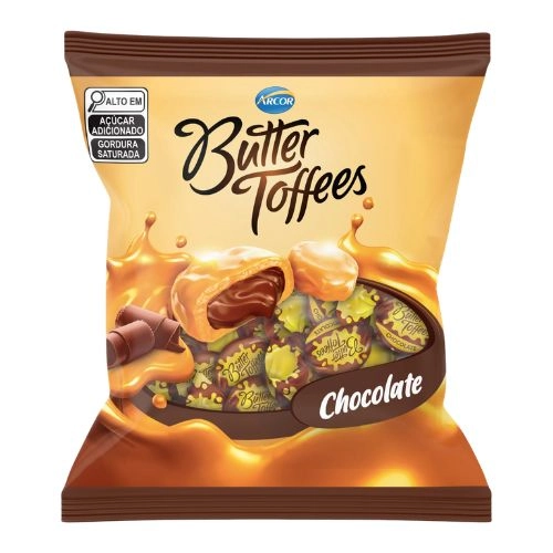 BUTTER TOFFEES BALA CARAMELO DE LEITE RECHEADO COM CHOCOLATE 90G