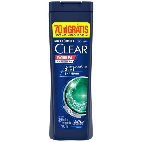 SHAMPOO ANTICASPA CLEAR MEN LIMPEZA DIARIA 2 EM 1 COM 400ML