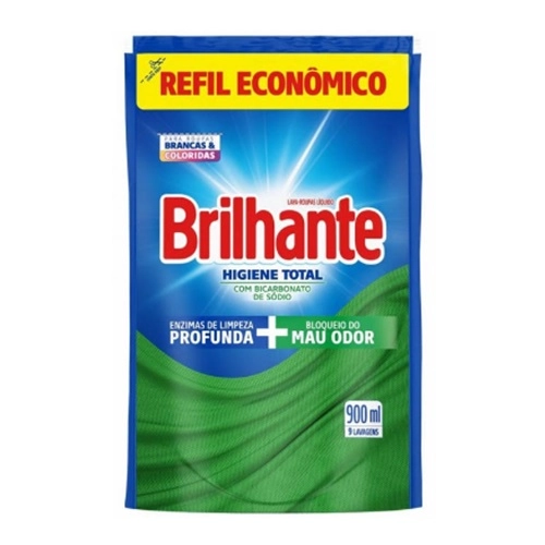 Lava Roupas Liquido Brilhante Higiene Total Refil 900Ml