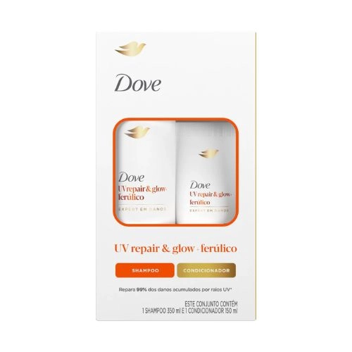 KIT DOVE SHAMPOO+CONDICIONADOR UV REPAIR GLOW+FERULICO 2UN 350ML+150ML