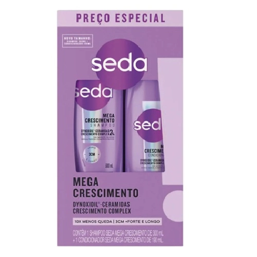 KIT SEDA SHAMPOO+CONDICIONADOR MEGA CRESCIMENTO 2UN 300ML+190ML