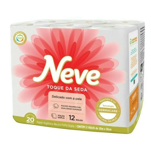 PAPEL HIGIENICO NEVE TOQUE DE SEDA FOLHA DUPLA 20 METROS 12 ROLOS