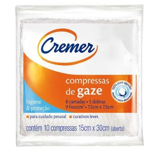 COMPRESSA GAZE CREMER MAX 7,5X7,5CM CREMER 10 UNIDADES 