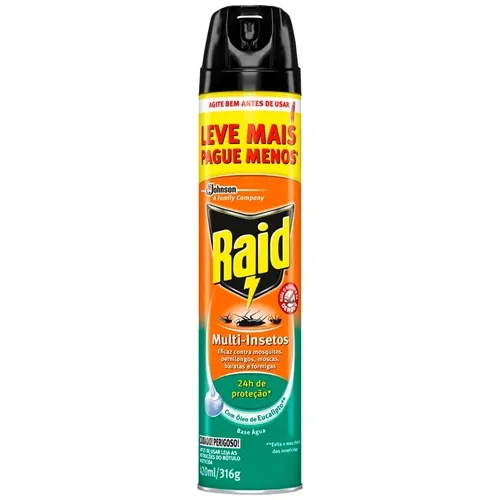 INSETICIDA AEROSSOL MULTI-INSETOS BASE AGUA OLEO DE EUCALIPTO RAID FRASCO 420ML LEVE MAIS PAGUE MENOS