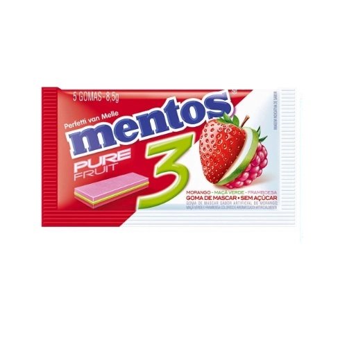 MENTOS CHICLETE PURE FRUIT MORANGO/MACA VERDE/FRAMBOESA 8,5G