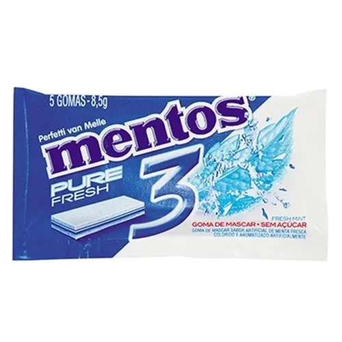 MENTOS PURE FRUIT CHICLETE SEM ACUCAR SABOR FRESH MINT 5UN