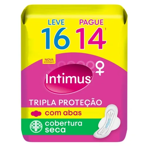ABSORVENTE INTIMUS COM ABAS LEVE 16 PAGUE 14 GEL SECA