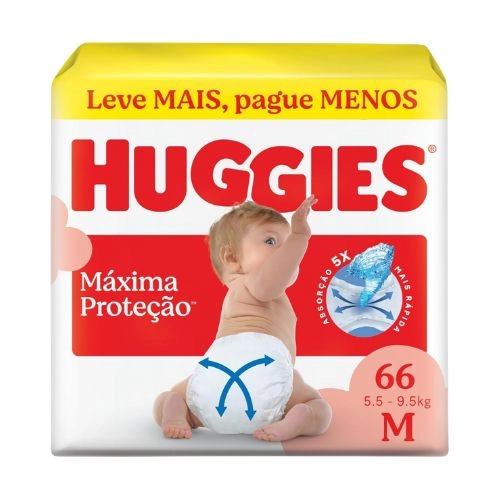 FRALDA HUGGIES MAXIMA PROTECAO HIPER M 66UN