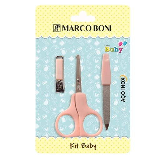 KIT MARCO BONI BABY CORTADOR UNHA+TESOURA+LIXA MANICURE ROSA 6163 3UN