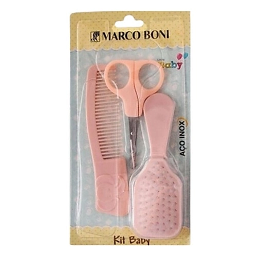 KIT MARCO BONI BABY ESCOVA CABELO+PENTE+TESOURA ROSA 0603 3UN
