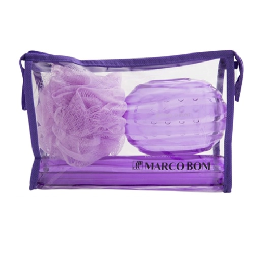 KIT MARCO BONI ESPONJA BANHO+SABONETEIRA+PORTA ESCOVA DENTAL+ESTOJO HIGIENE 6078 4UN