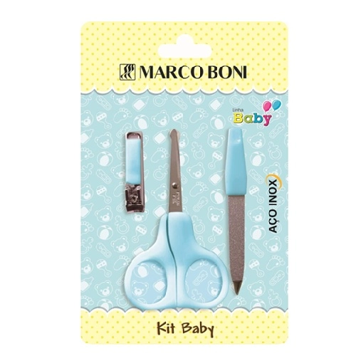 KIT MARCO BONI BABY CORTADOR+TESOURA+LIXA MANICURE AZUL 6197 3UN