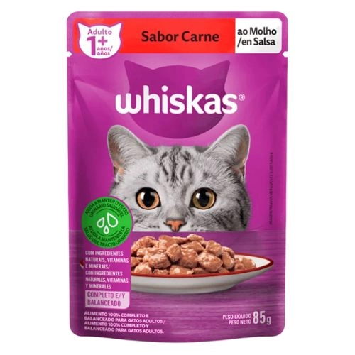RACAO WHISKAS SACHE CARNE ADULTO 85G 