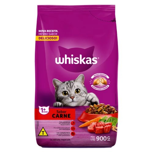 RACAO WHISKAS GATO ADULTO CARNE 900G