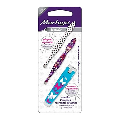 KIT MERHEJE CORTADOR UNHAS + 2 PINCAS BASIC