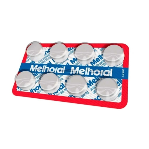 MELHORAL ACIDO ACETILSALICILICO 500MG + CAFEINA 30MG 8 COMPRIMIDOS