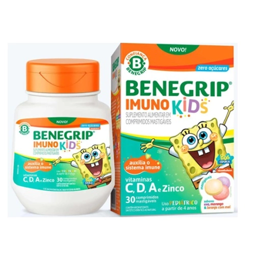 BENEGRIP POLIVITAMINICO INFANTIL IMUNO KIDS 30 COMPRIMIDOS MASTIGAVEIS