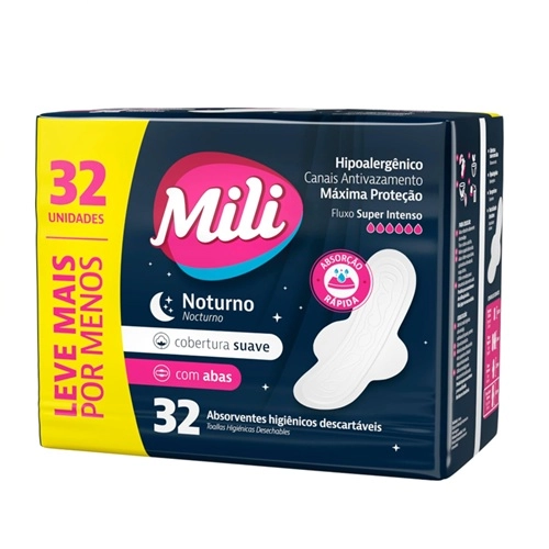ABSORVENTE MILI MULHER DISCRETO NOTURNO SUAVE ABAS 32UN