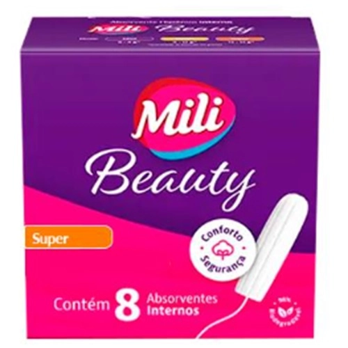 ABSORVENTE MILI BEAUTY INTERNO SUPER FLUXO FORTE 8UN