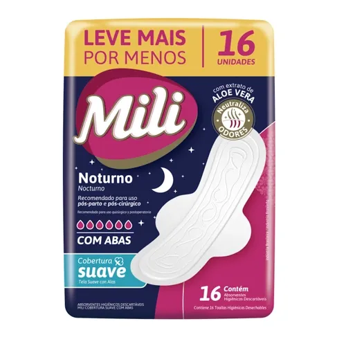ABSORVENTE MILI NOTURNO SUAVE COM ABAS LEVE 16 PAGUE 14