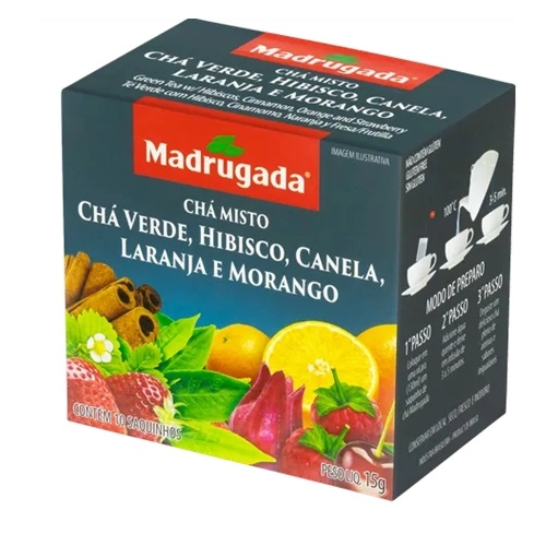 CHA MAGRUGADA VERDE MISTO COM HIBISCO CANELA E FRUTAS CAIXA COM 10 SAQUINHOS 15G CADA