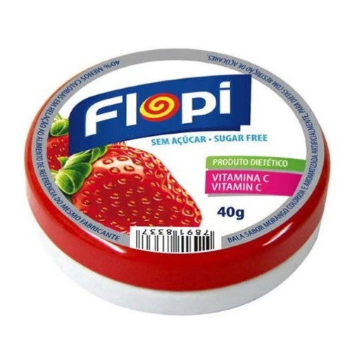 Bala Flopi Morango Sem Acucar 40G