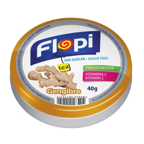 Bala Flopi Tea Gengibre Sem Acucar 40G