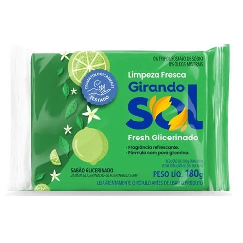 Sabao Girando Barra Glicerinado Sol Fresh 180G