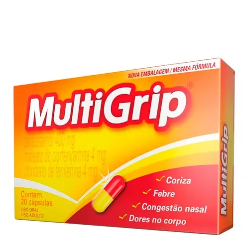 MULTIGRIP PARACETAMOL 400MG + CLORIDRATO FENILLEFRINA 4MG + MALEATO DE CLORFENIRAMINA 4MG 20 CAPSULAS