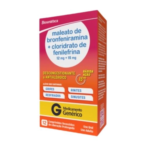 MALEATO DE BRONFENIRAMINA+CLORIDRATO DE FENILEFRINA 12MG+15MG 12CP REV L.P