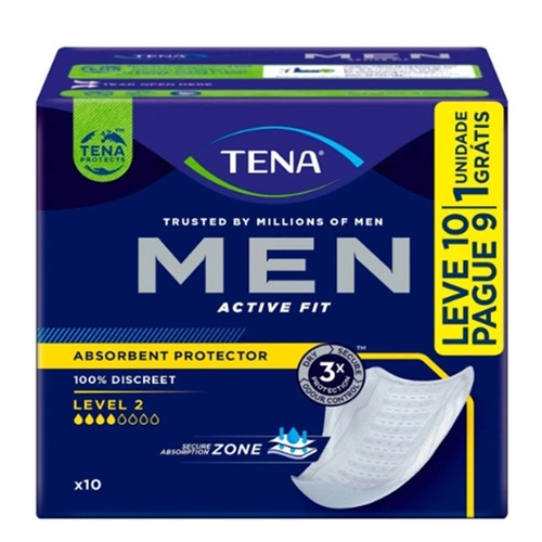 ABSORVENTE TENA PARA INCONTINENCIA URINARIA MEN ACTIVE FIT ABSORCAO LEVE L10P9 UNIDADES