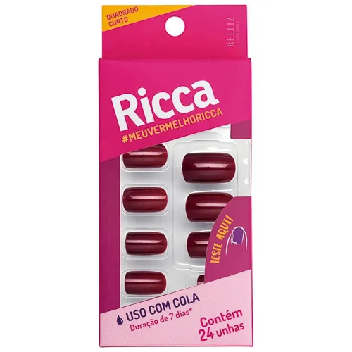 UNHAS POSTICAS RICCA ADES QUADRADA CURTA VERMELHO SEDA 24UN