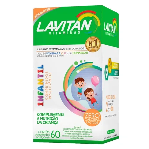LAVITAN KIDS UVA LIMA LIMAO LARANJA 60 COMPRIMIDOS MASTIGAVEIS