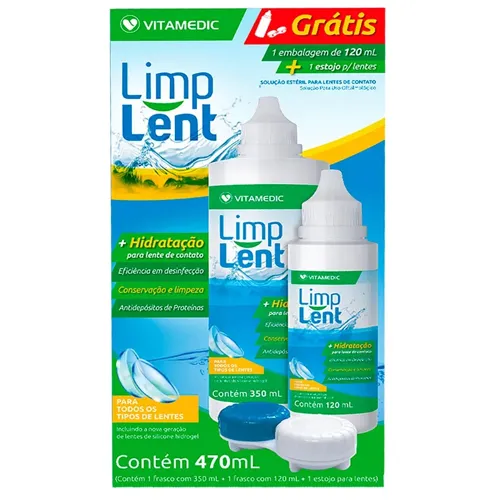LIMP LENT KIT SOLUCAO ESTERIL PARA LENTES DE CONTATO COM 1 FRASCO DE 350ML + 1 FRASCO DE 120ML + 1 ESTOJO PARA LENTES