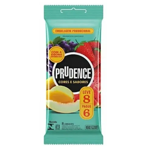 PRESERVATIVO PRUDENCE CORES/SABORES MIX  LEVE 8 PAGUE 6 UNIDADES