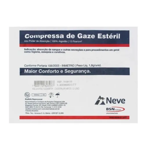 COMPRESSA GAZE NEVE 13 FIOS ESTERIL 7,5X7,5CM 10UN