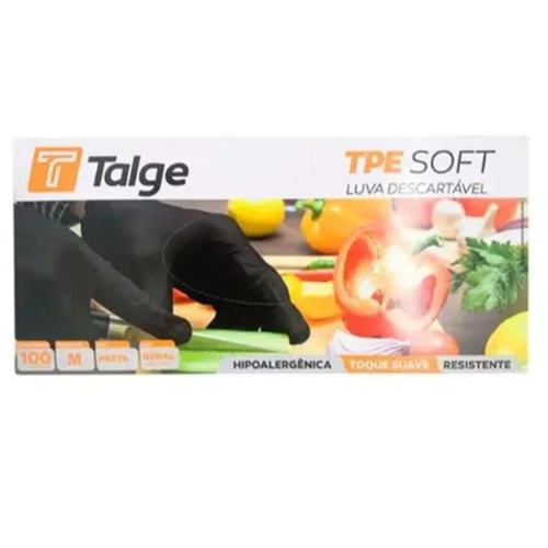 LUVA TALGE TPE SOFT PRETA M 100UN